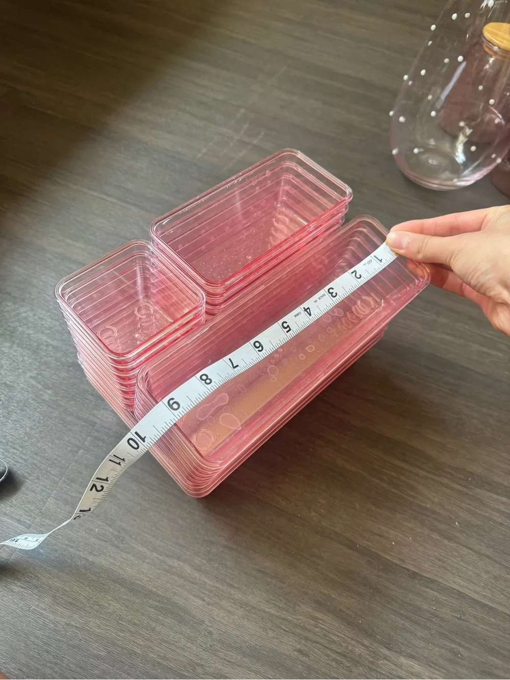 Pink Stackable Plastic Storage Bins - Set of Small Organizers, and Caddy
